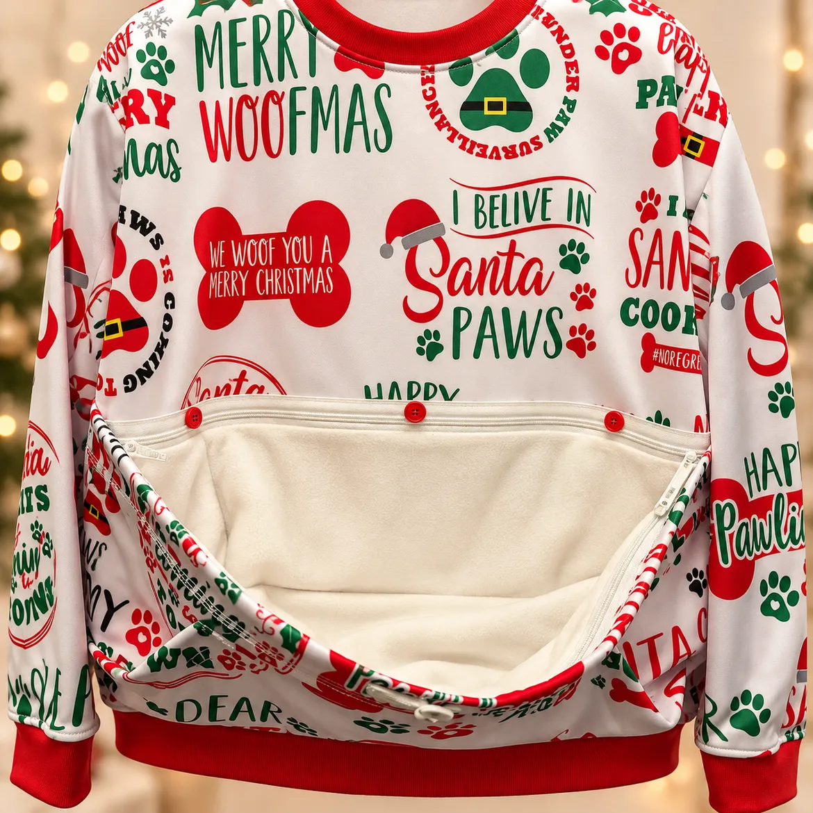 Festive Santa Paws pet pouch sweater